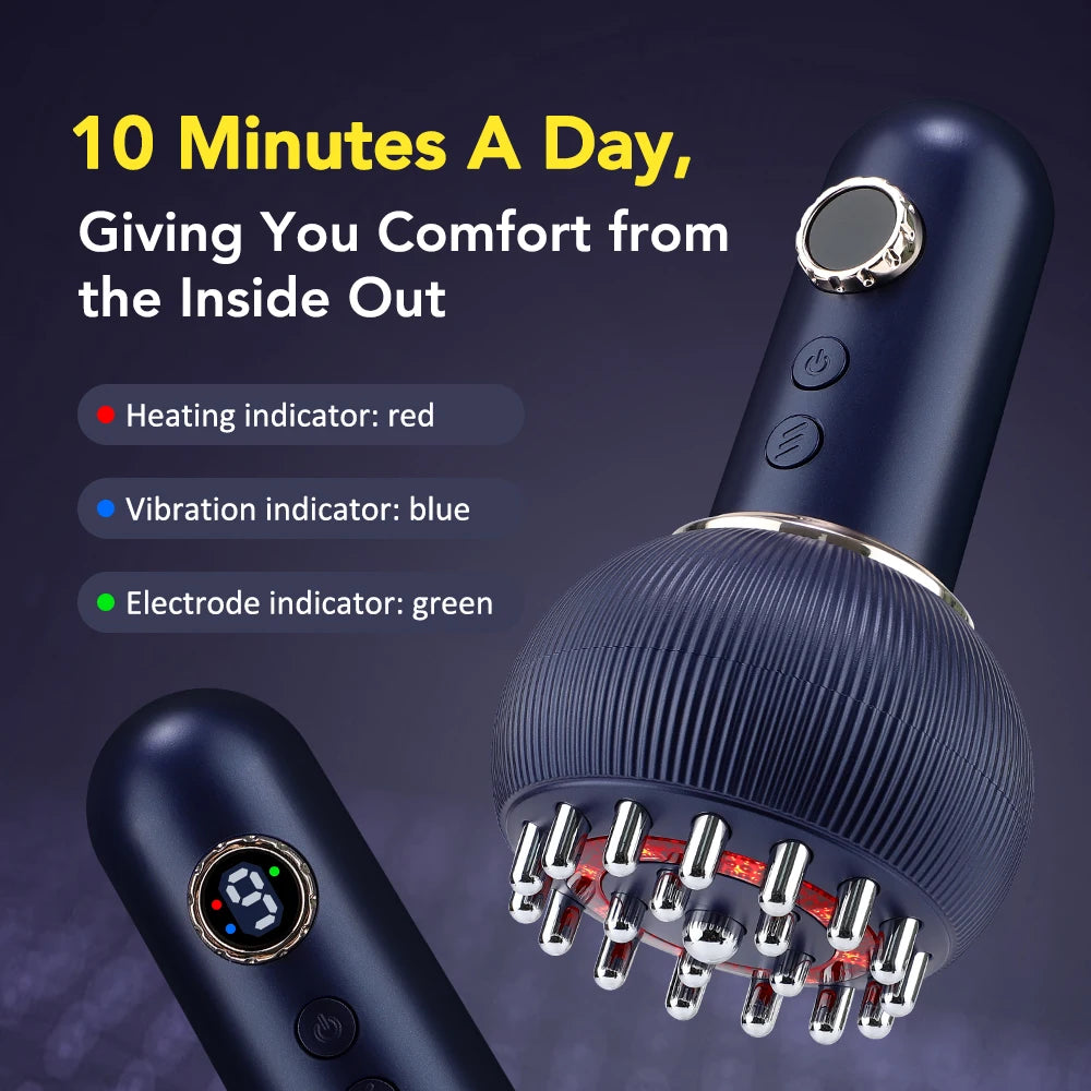 Electric Meridian Brush Body Massager with 9 Gears, Gua Sha Microcurrent, and Hot Compress for Slimming and Relaxation