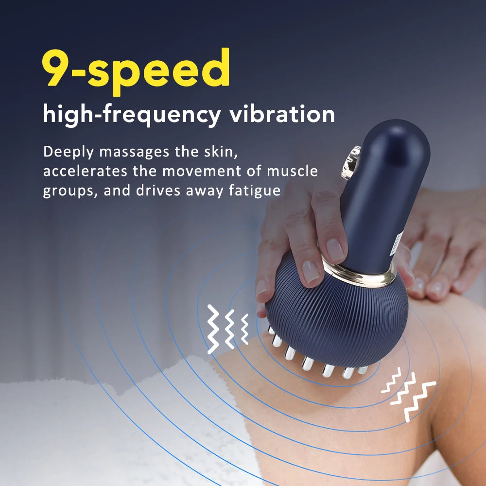 Electric Meridian Brush Body Massager with 9 Gears, Gua Sha Microcurrent, and Hot Compress for Slimming and Relaxation